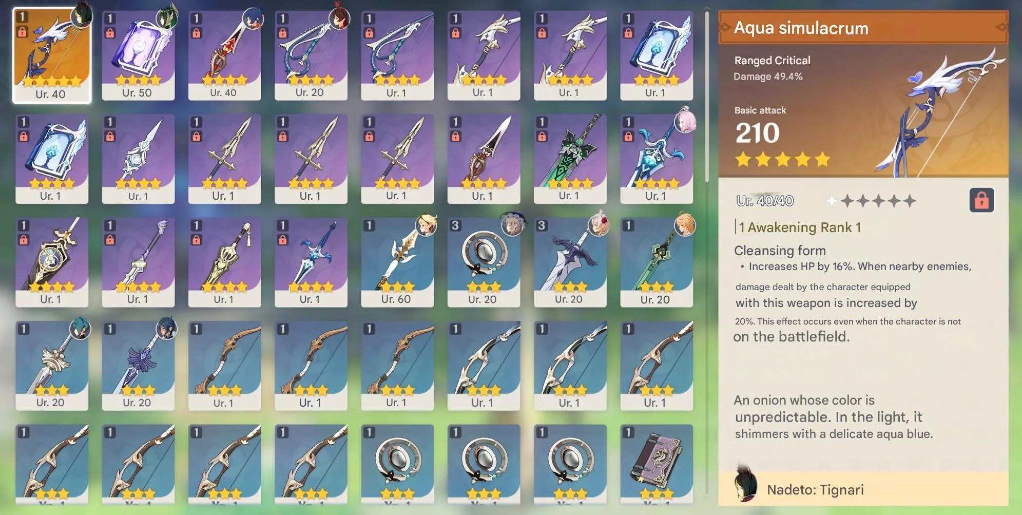 GI1522 Nefer + Emilia + Tighnari + Keqing + Aqua Simulacra Bow, Many 4 star Weapons and Resources 